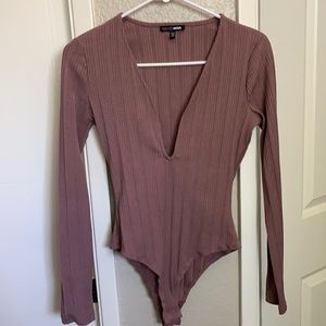 Plum/Taupe Deep Plunge Bodysuit
